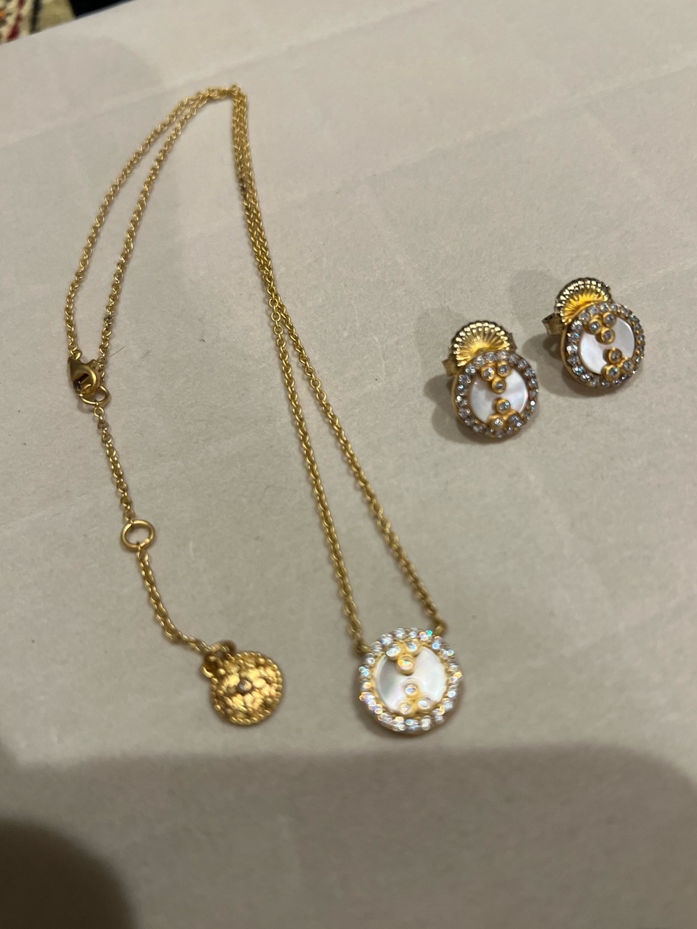 Freida Rothman Gold-Tone Mother-of-Pearl Pendant Necklace and Earrings Set
